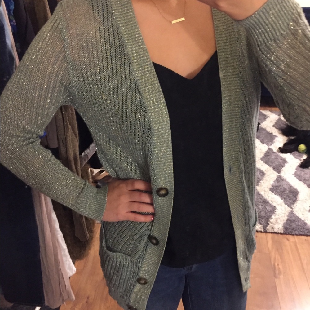 Aqua gold thread cardigan